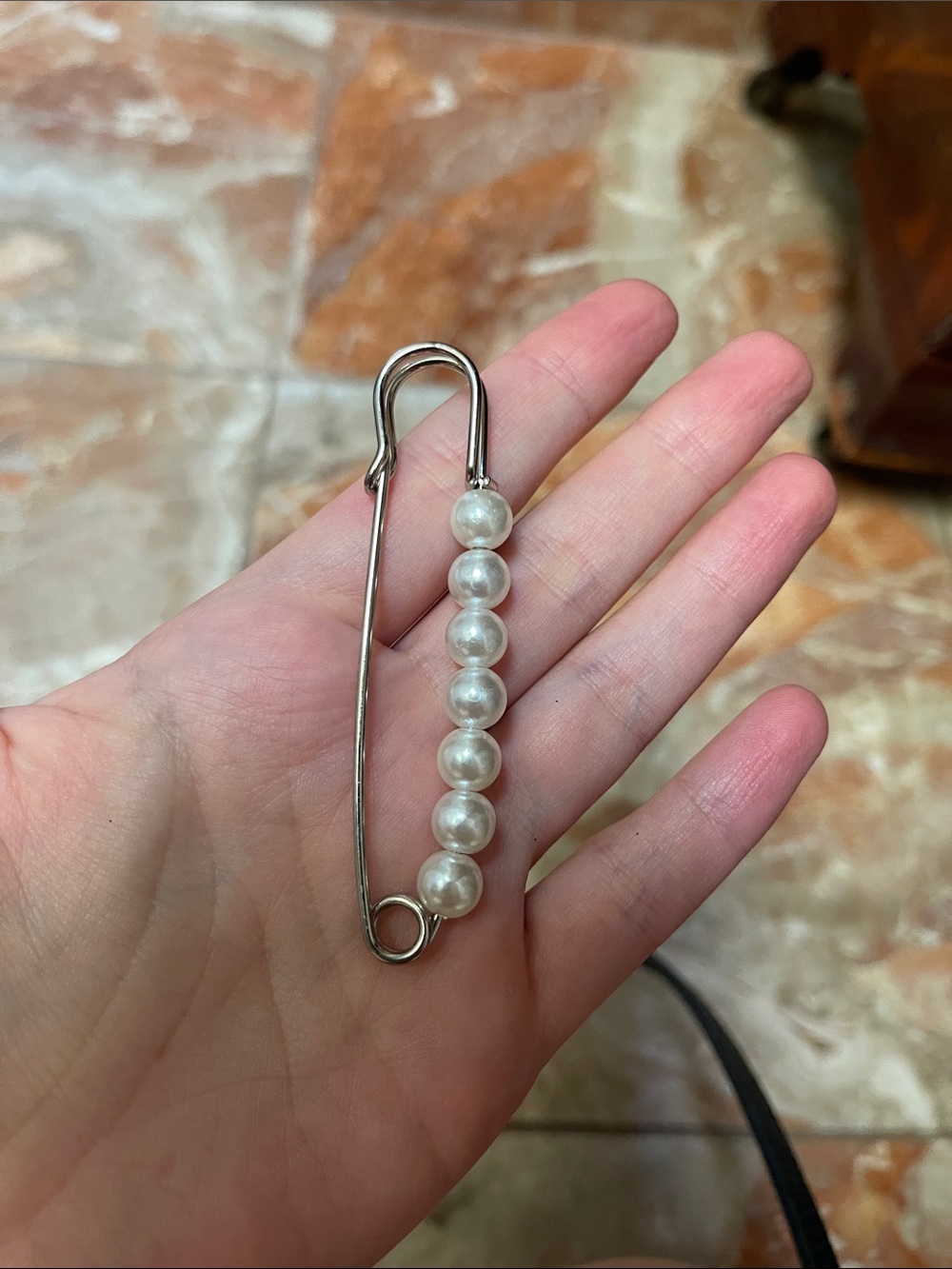 Pearl Beaded Safety Pin Brooch - White Pearls